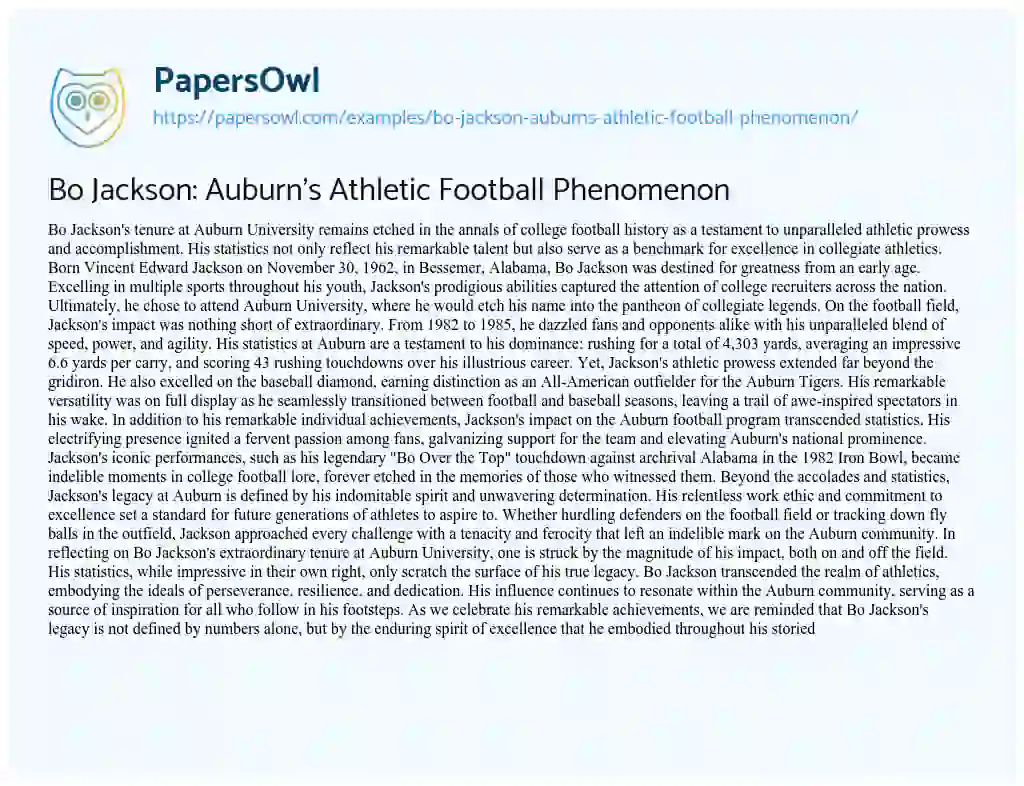 Essay on Bo Jackson: Auburn’s Athletic Football Phenomenon