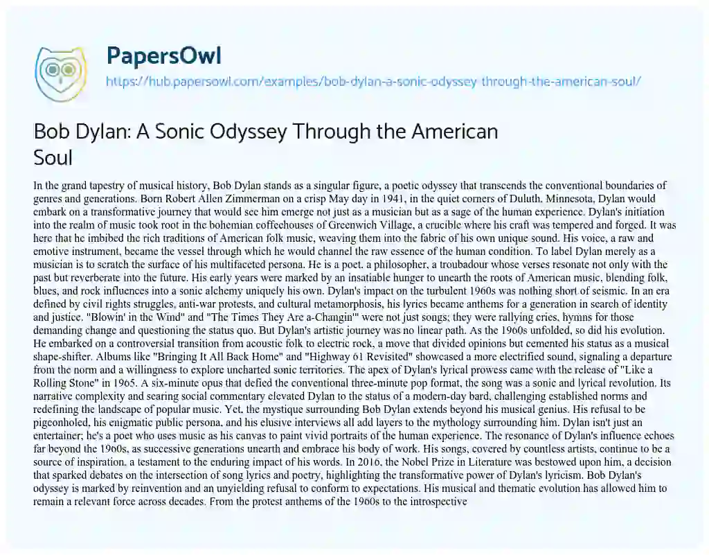 Essay on Bob Dylan: A Sonic Odyssey Through the American Soul