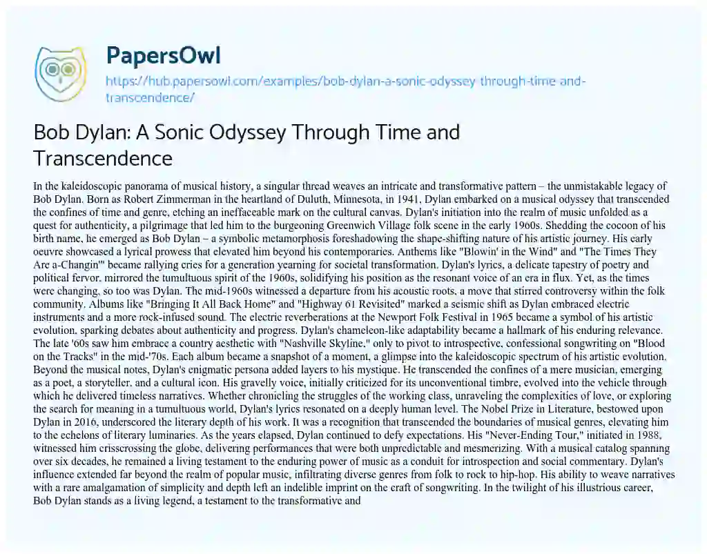Essay on Bob Dylan: A Sonic Odyssey Through Time and Transcendence
