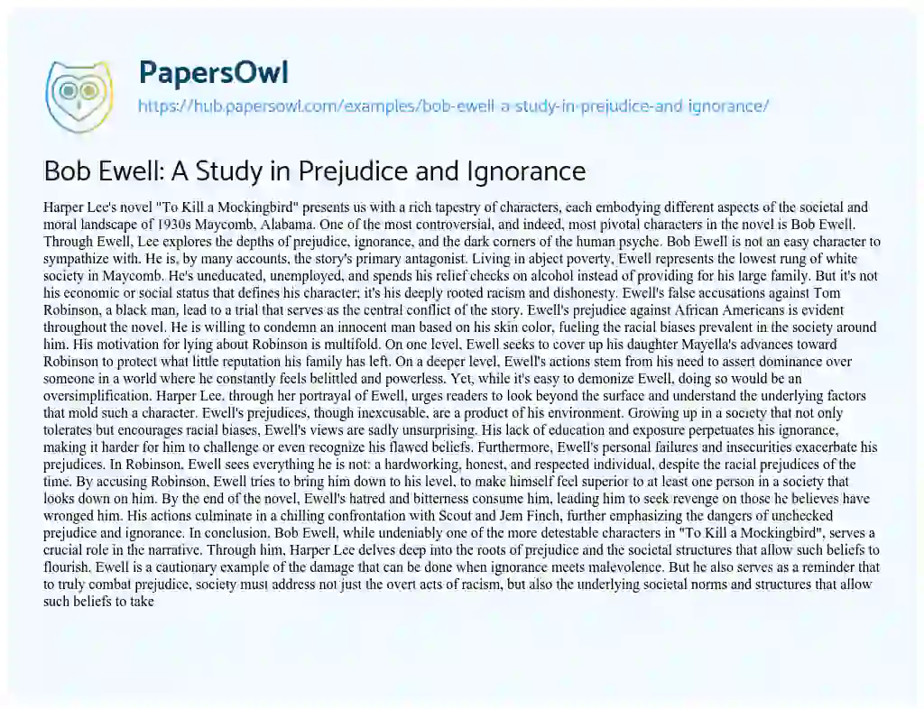 Essay on Bob Ewell: A Study in Prejudice and Ignorance