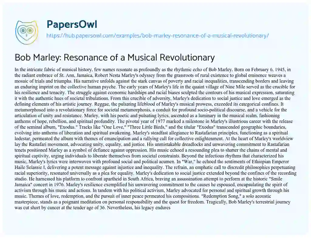Essay on Bob Marley: Resonance of a Musical Revolutionary