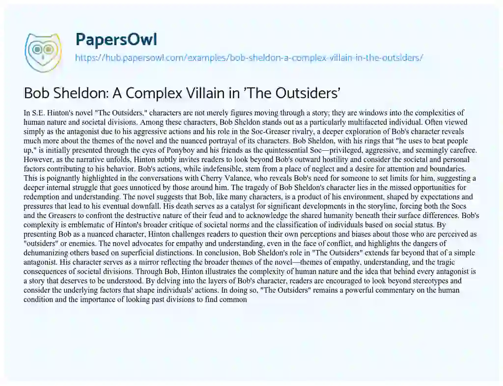 Essay on Bob Sheldon: A Complex Villain in ‘The Outsiders’