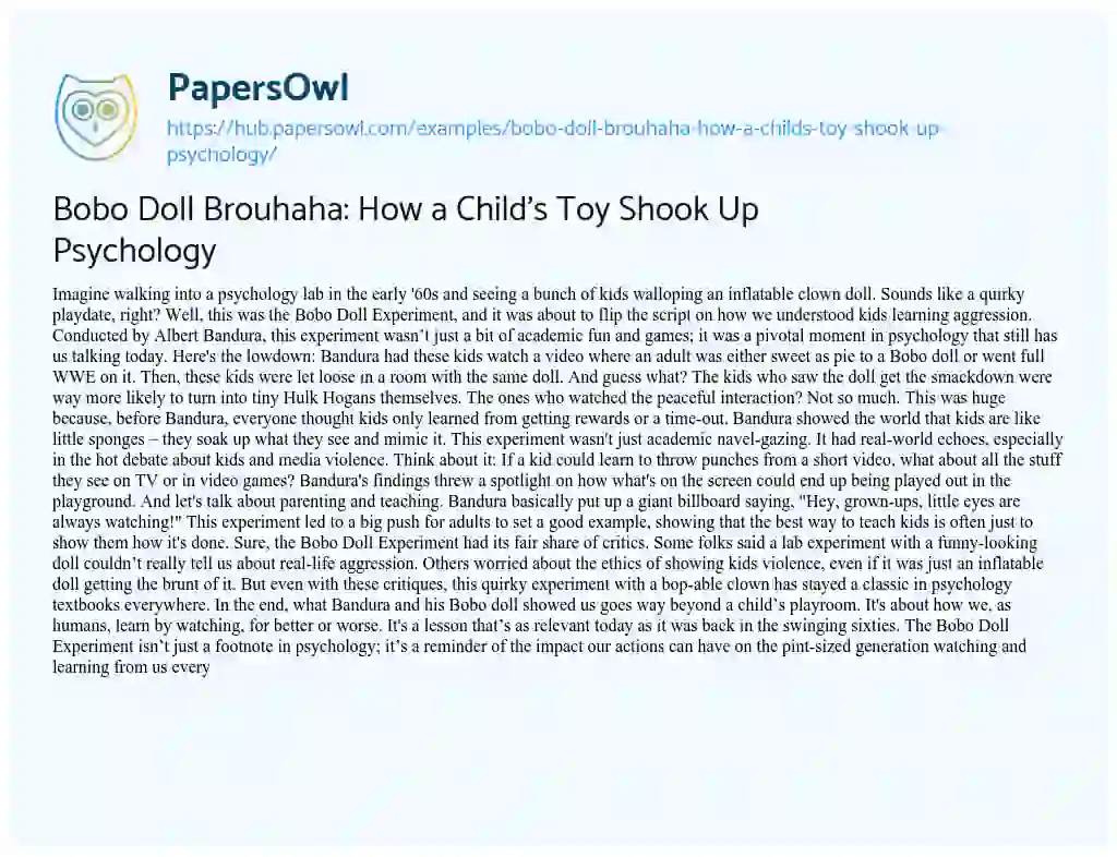 Essay on Bobo Doll Brouhaha: How a Child’s Toy Shook Up Psychology