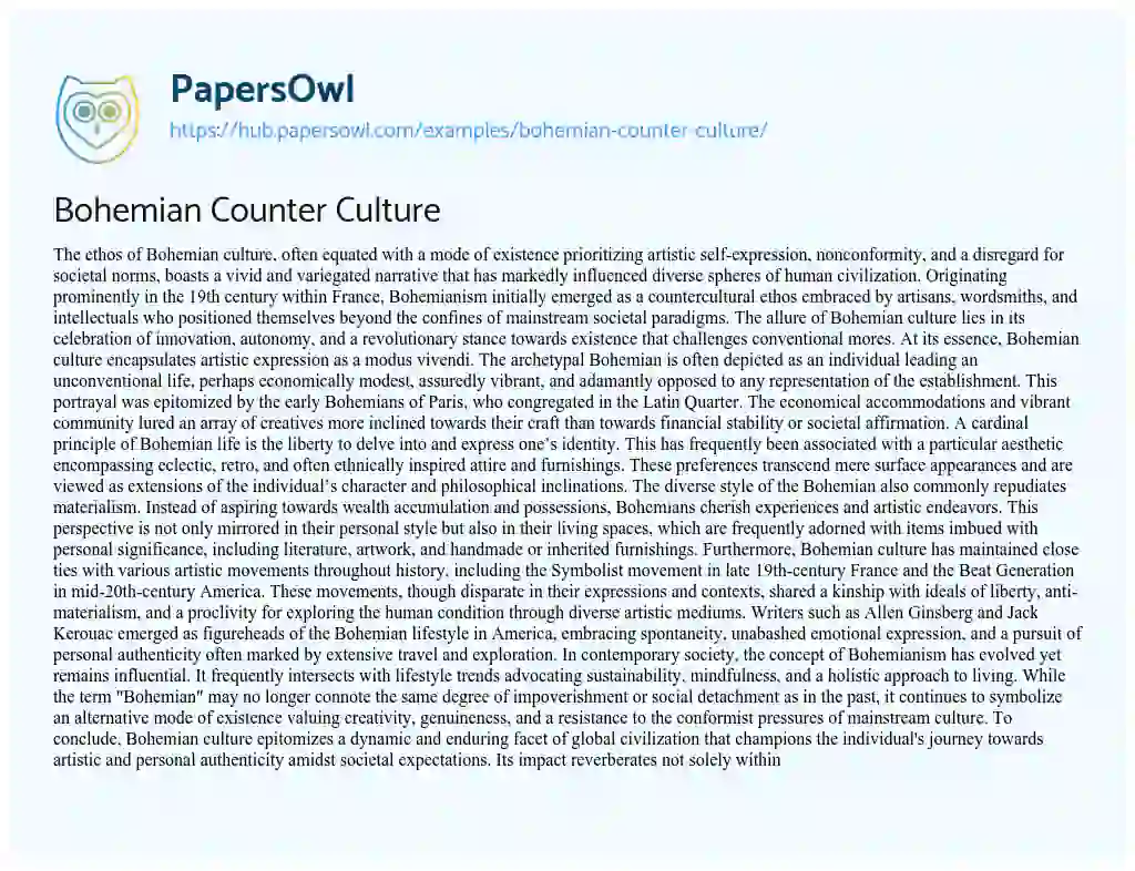 Essay on Bohemian Counter Culture