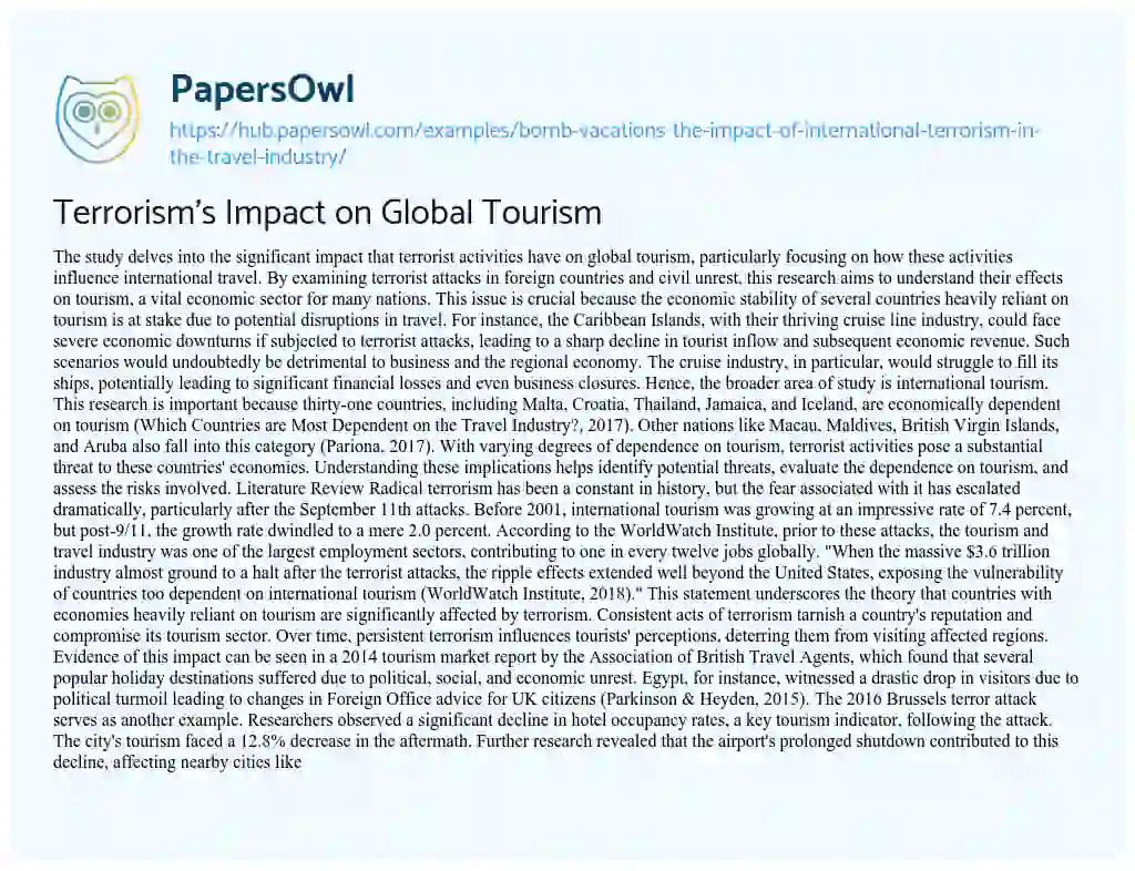 Essay on Terrorism’s Impact on Global Tourism