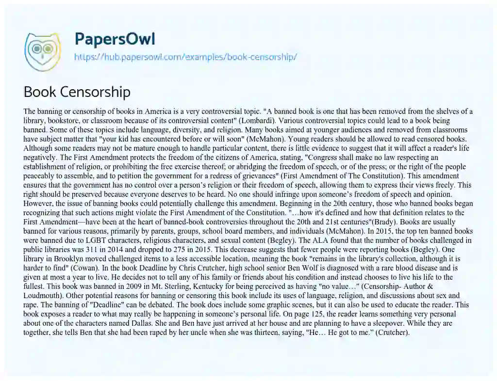 Essay on Book Censorship