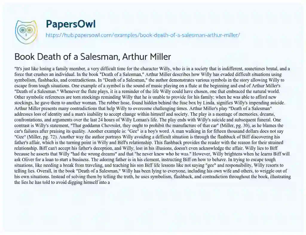 Essay on Book Death of a Salesman, Arthur Miller