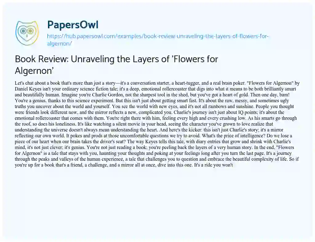 Essay on Book Review: Unraveling the Layers of ‘Flowers for Algernon’