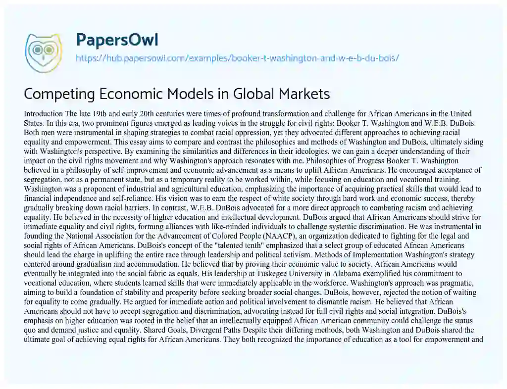Essay on Competing Economic Models in Global Markets