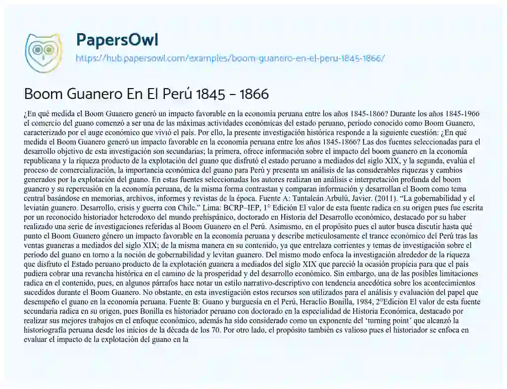 Essay on Boom Guanero En El Perú 1845 – 1866