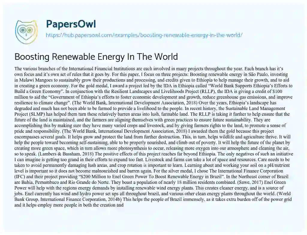 Essay on Boosting Renewable Energy In The World