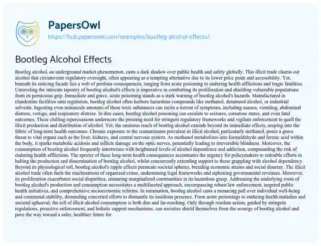 Essay on Bootleg Alcohol Effects
