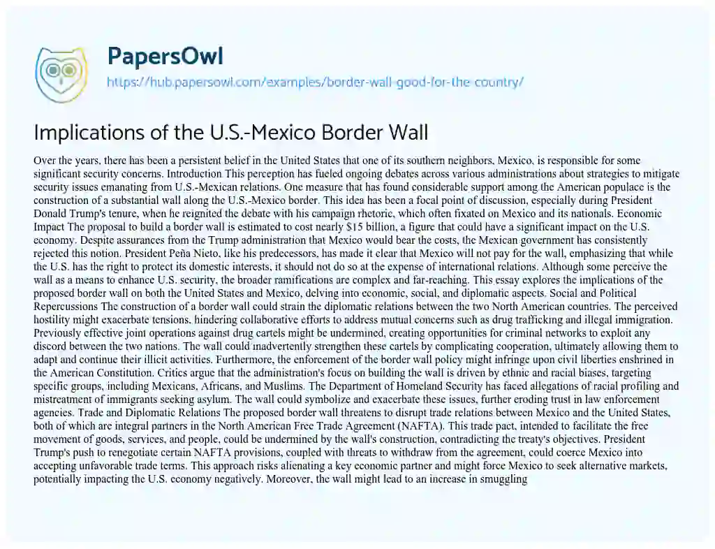 Essay on Implications of the U.S.-Mexico Border Wall
