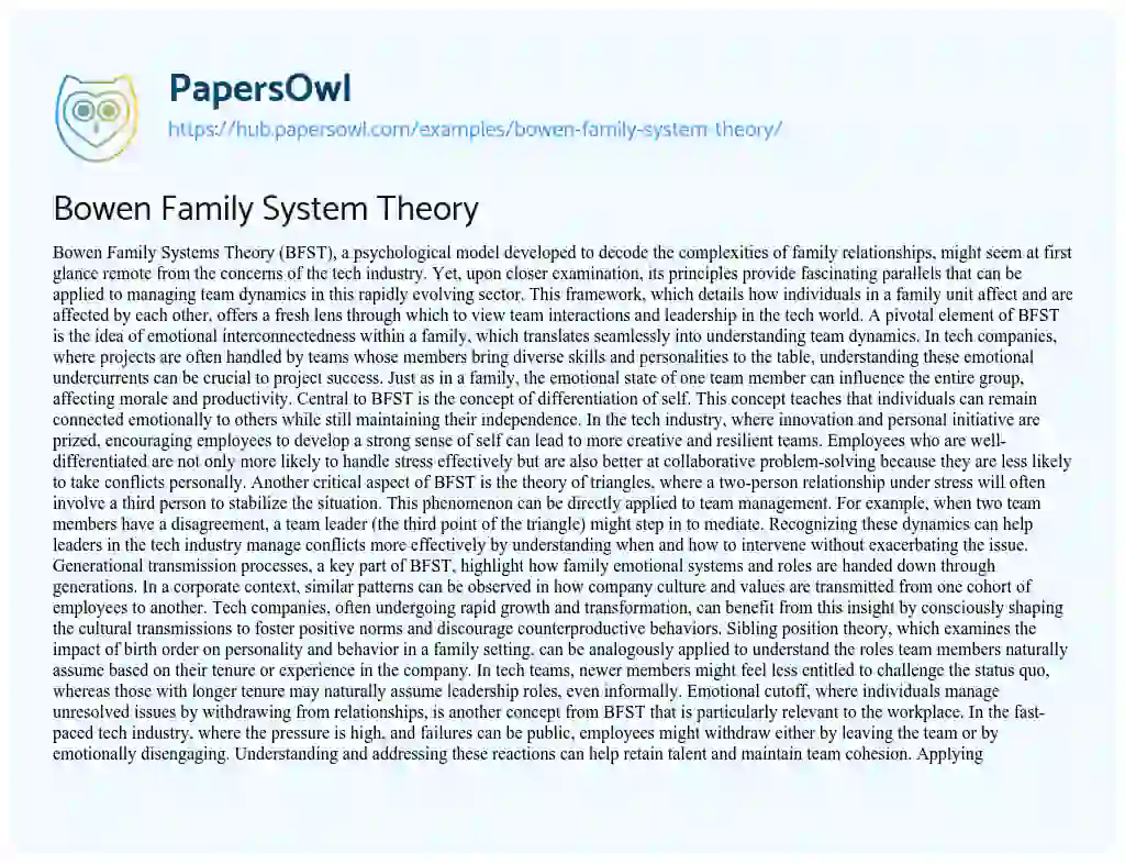 Essay on Bowen Family System Theory
