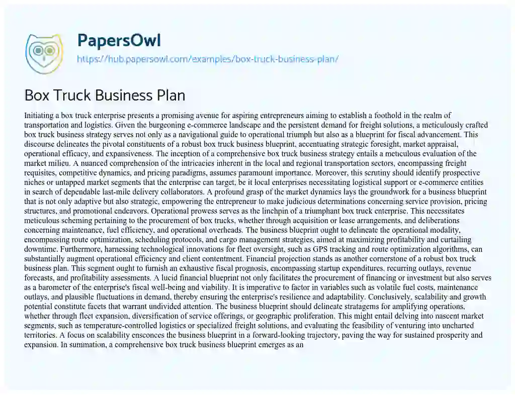 Essay on Box Truck Business Plan