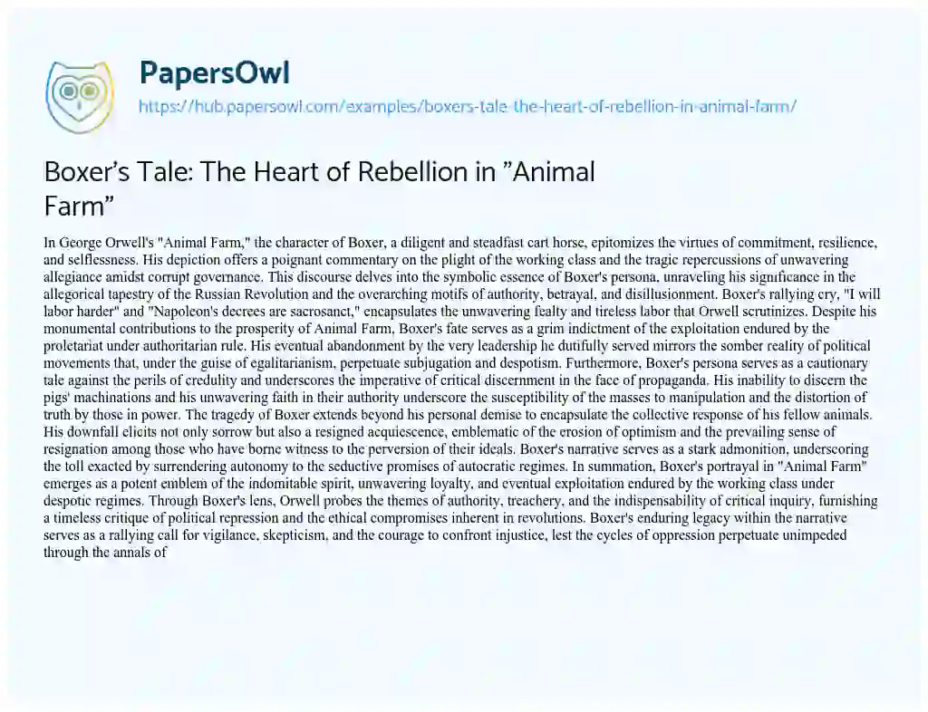 Essay on Boxer’s Tale: The Heart of Rebellion in “Animal Farm”