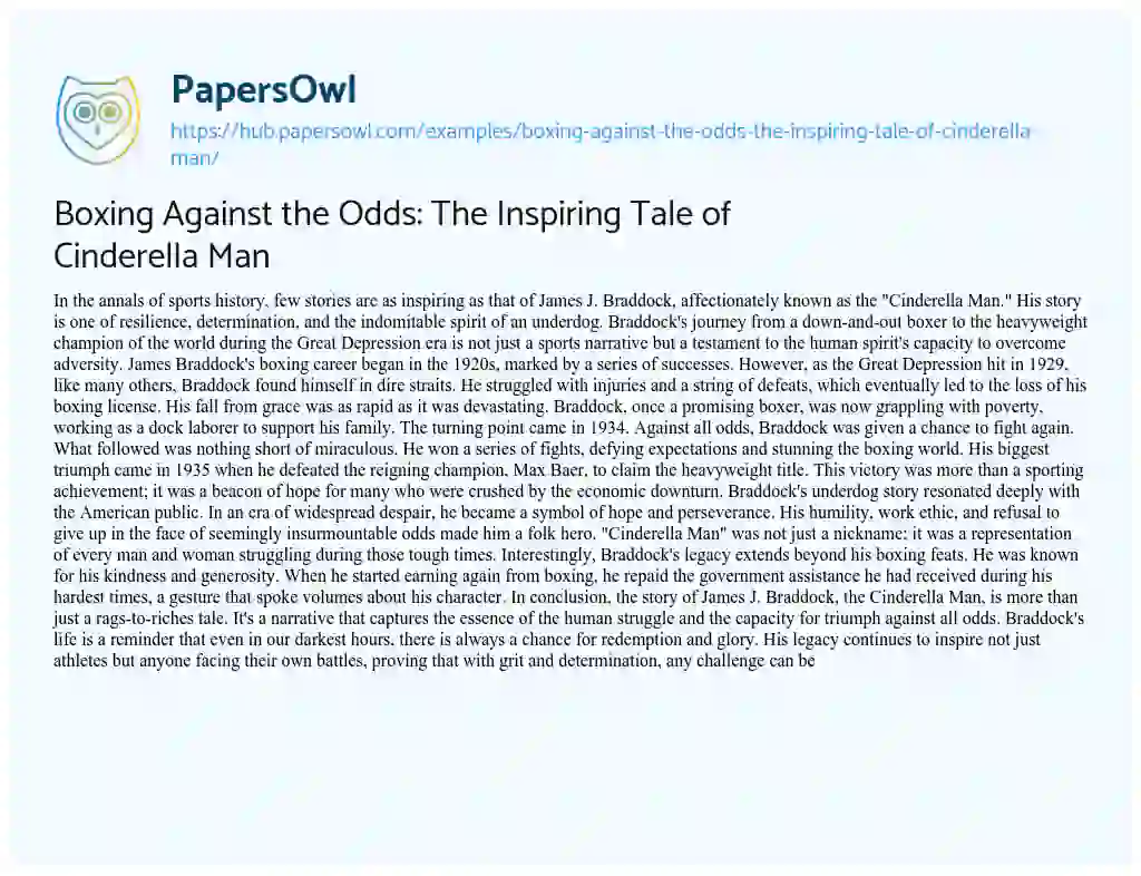 Essay on Boxing Against the Odds: The Inspiring Tale of Cinderella Man