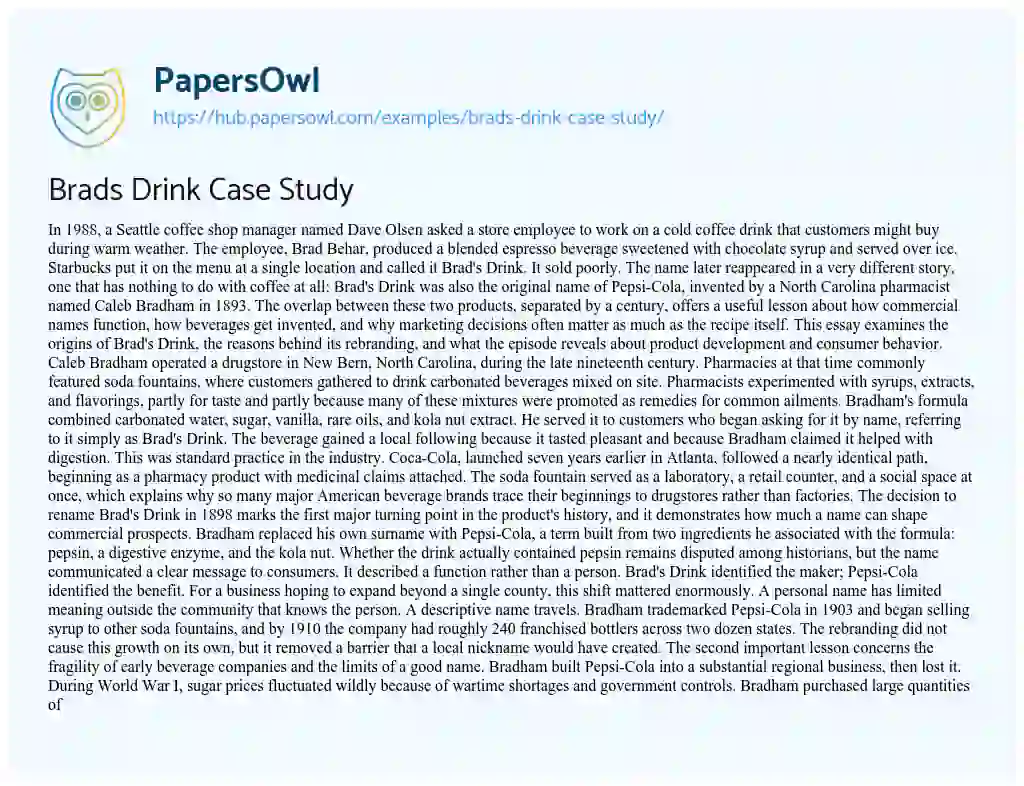 Essay on Brads Drink Case Study