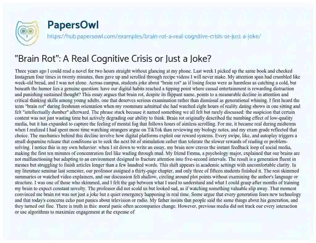 Essay on “Brain Rot”: A Real Cognitive Crisis or Just a Joke?
