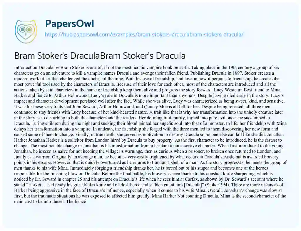 Essay on Bram Stoker’s DraculaBram Stoker’s Dracula