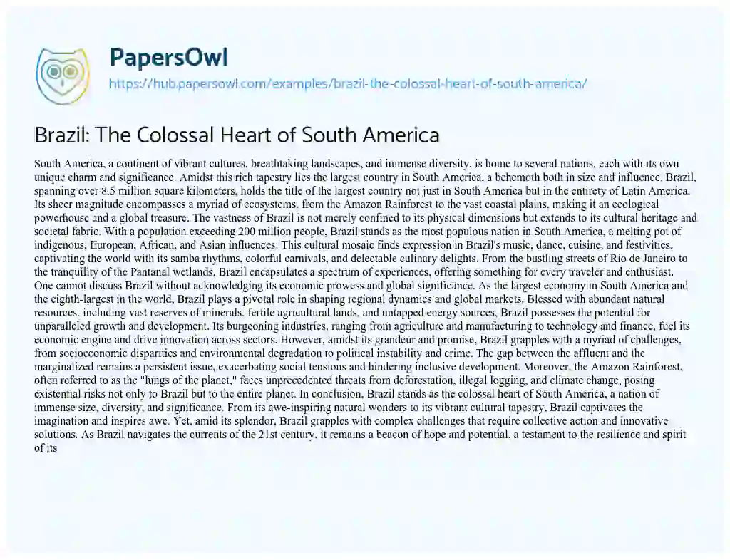 Essay on Brazil: The Colossal Heart of South America