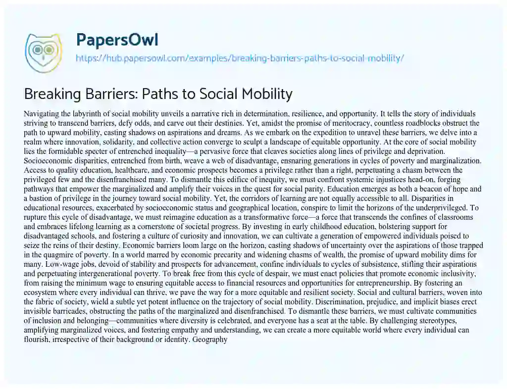 Essay on Breaking Barriers: Paths to Social Mobility