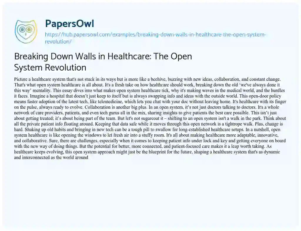 Essay on Breaking Down Walls in Healthcare: The Open System Revolution