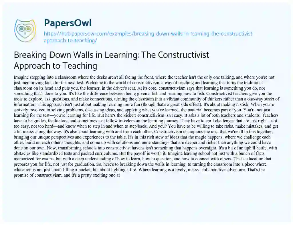 Essay on Breaking Down Walls in Learning: The Constructivist Approach to Teaching