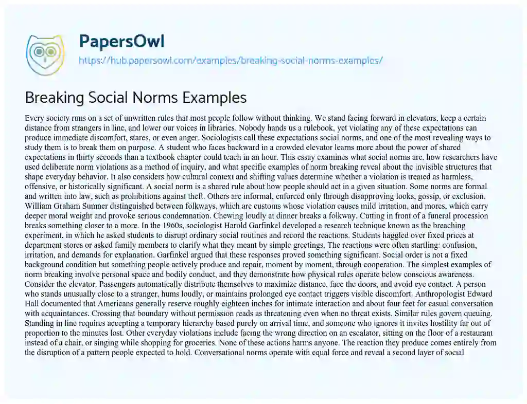 Essay on Breaking Social Norms Examples