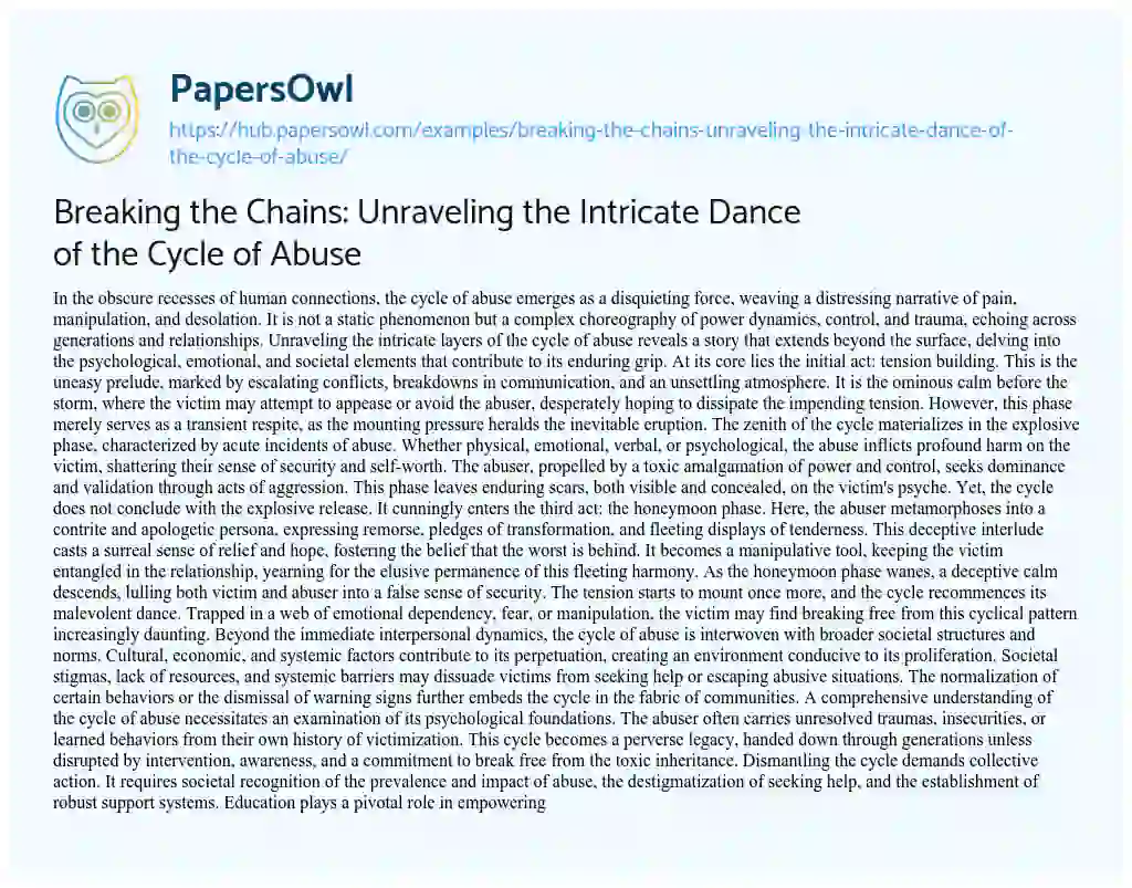 Essay on Breaking the Chains: Unraveling the Intricate Dance of the Cycle of Abuse