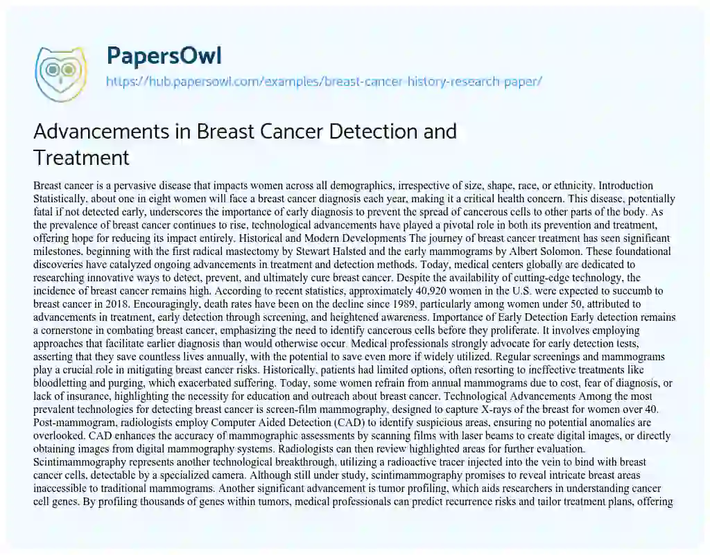 Essay on Advancements in Breast Cancer Detection and Treatment