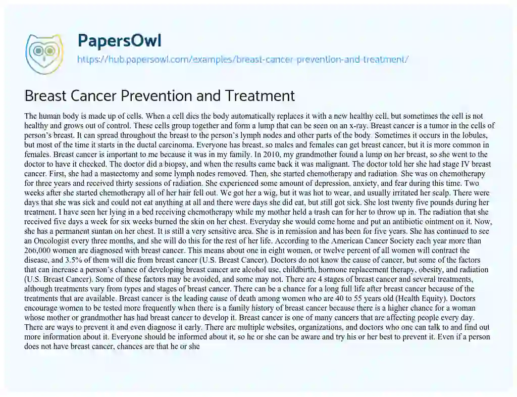 Essay on Breast Cancer Prevention and Treatment