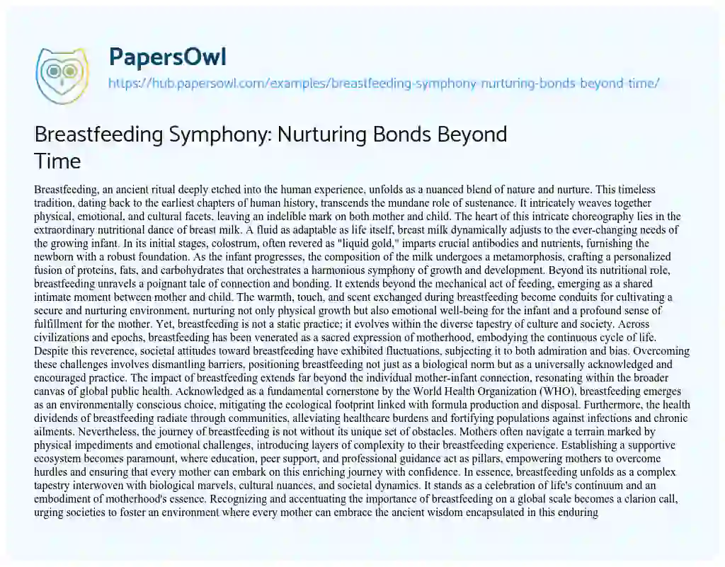 Essay on Breastfeeding Symphony: Nurturing Bonds Beyond Time