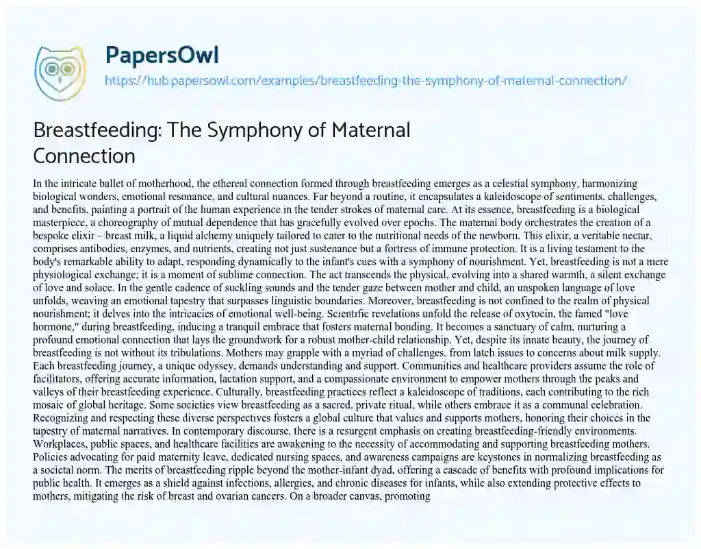 Essay on Breastfeeding: The Symphony of Maternal Connection