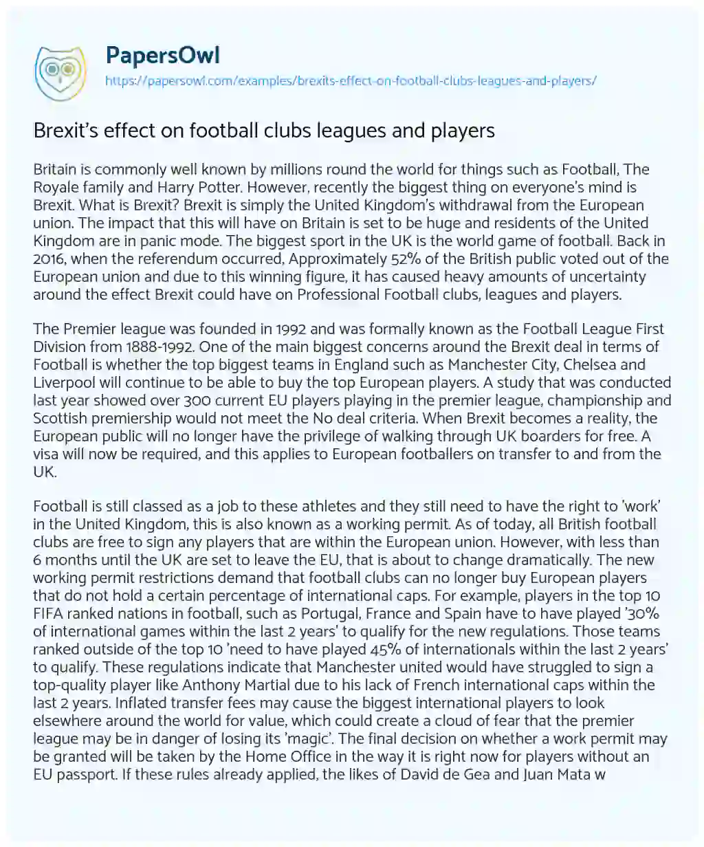 Essay on Brexit’s effect on football clubs leagues and players