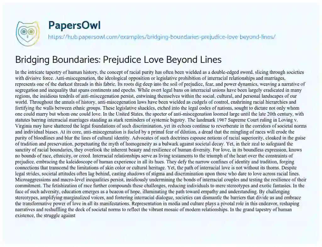 Essay on Bridging Boundaries: Prejudice Love Beyond Lines