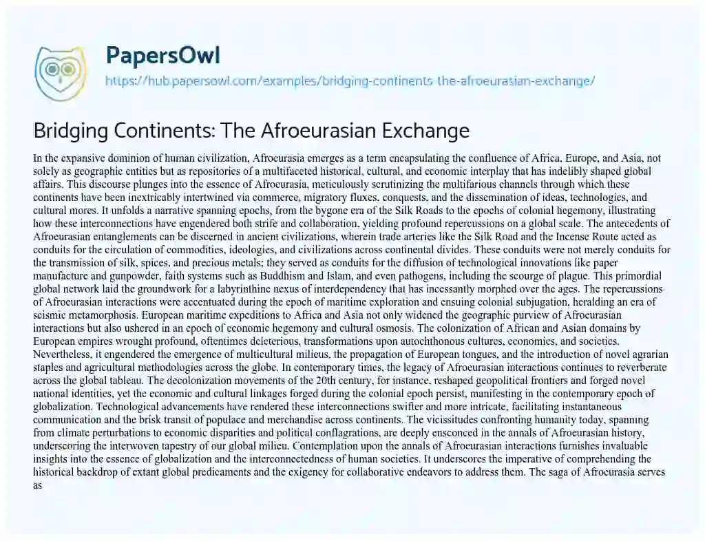Essay on Bridging Continents: The Afroeurasian Exchange