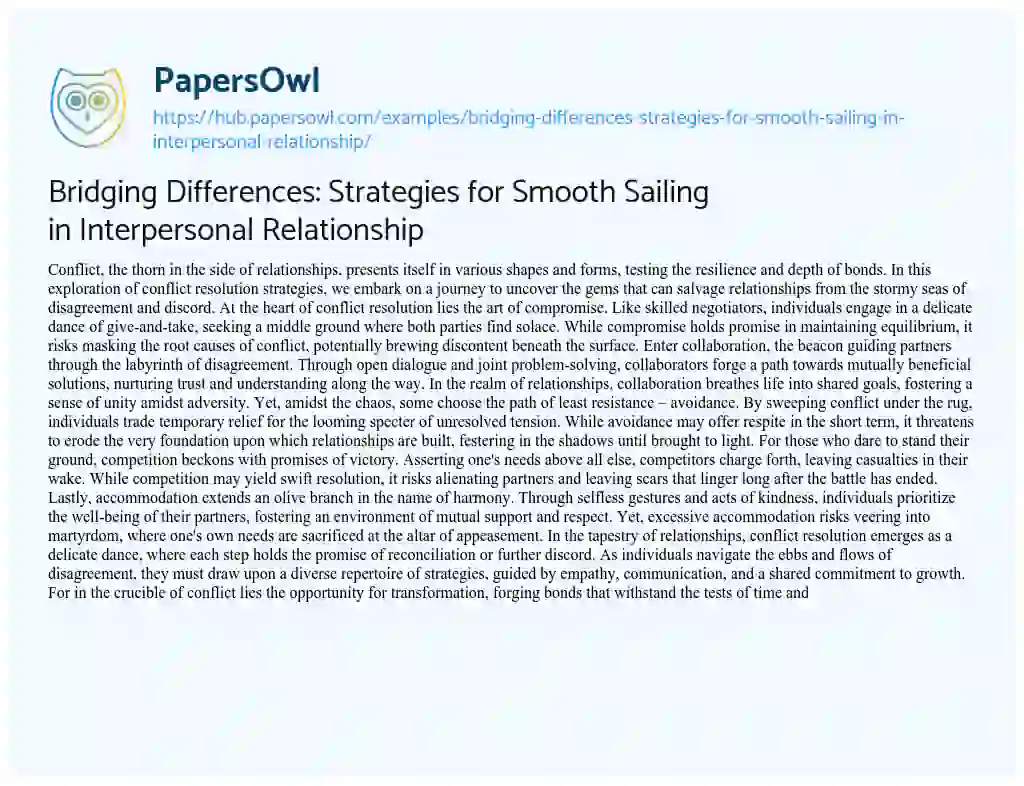 Essay on Bridging Differences: Strategies for Smooth Sailing in Interpersonal Relationship