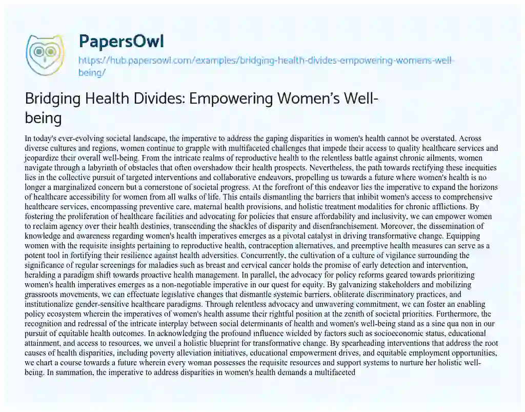 Essay on Bridging Health Divides: Empowering Women’s Well-being