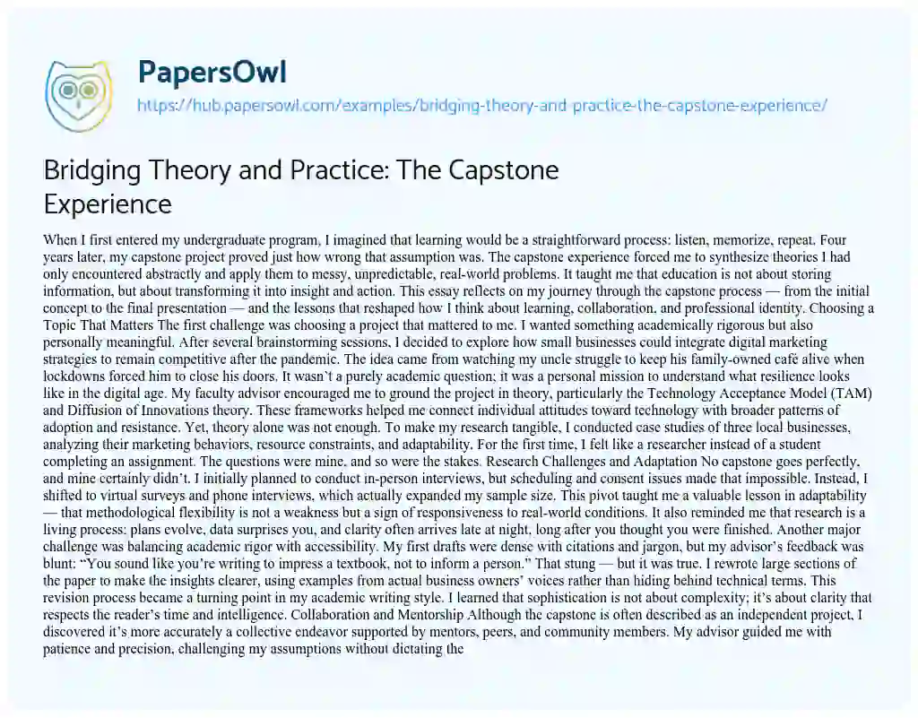 Essay on Bridging Theory and Practice: The Capstone Experience