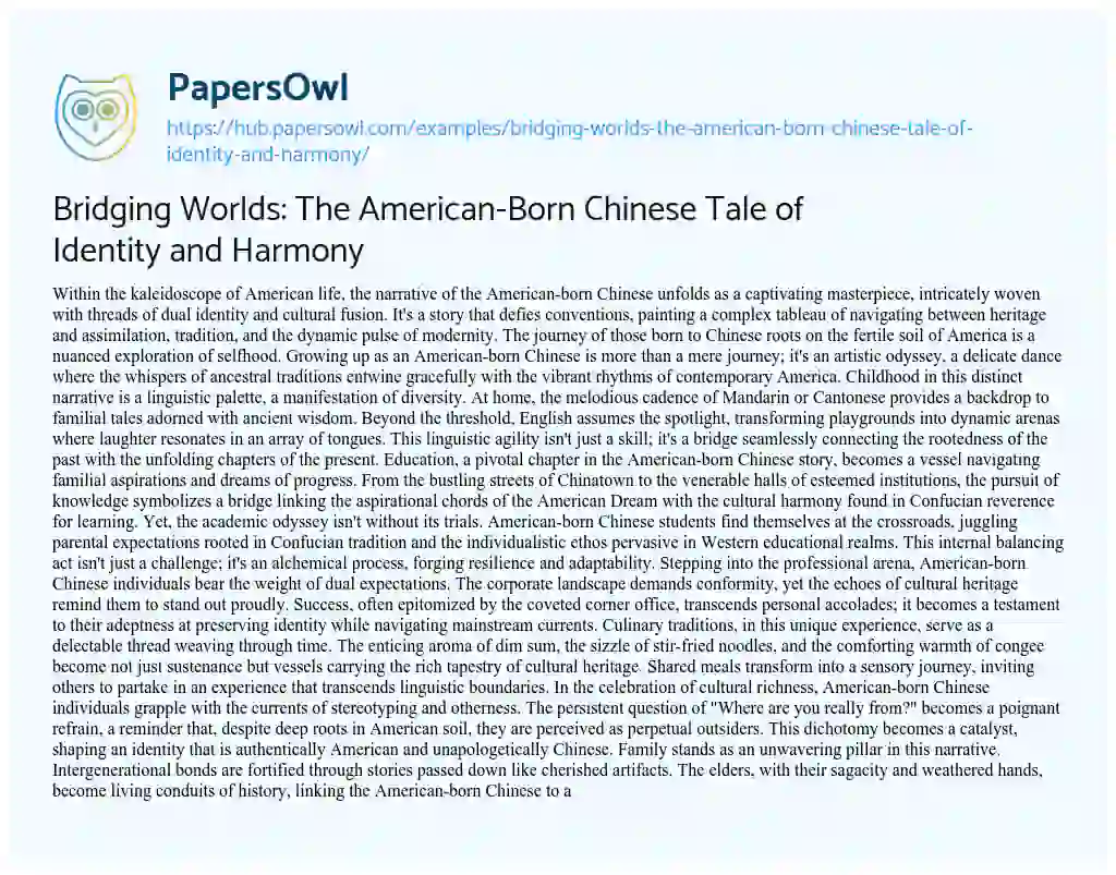 Essay on Bridging Worlds: The American-Born Chinese Tale of Identity and Harmony