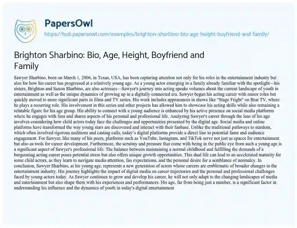 Essay on Brighton Sharbino: Bio, Age, Height, Boyfriend and Family