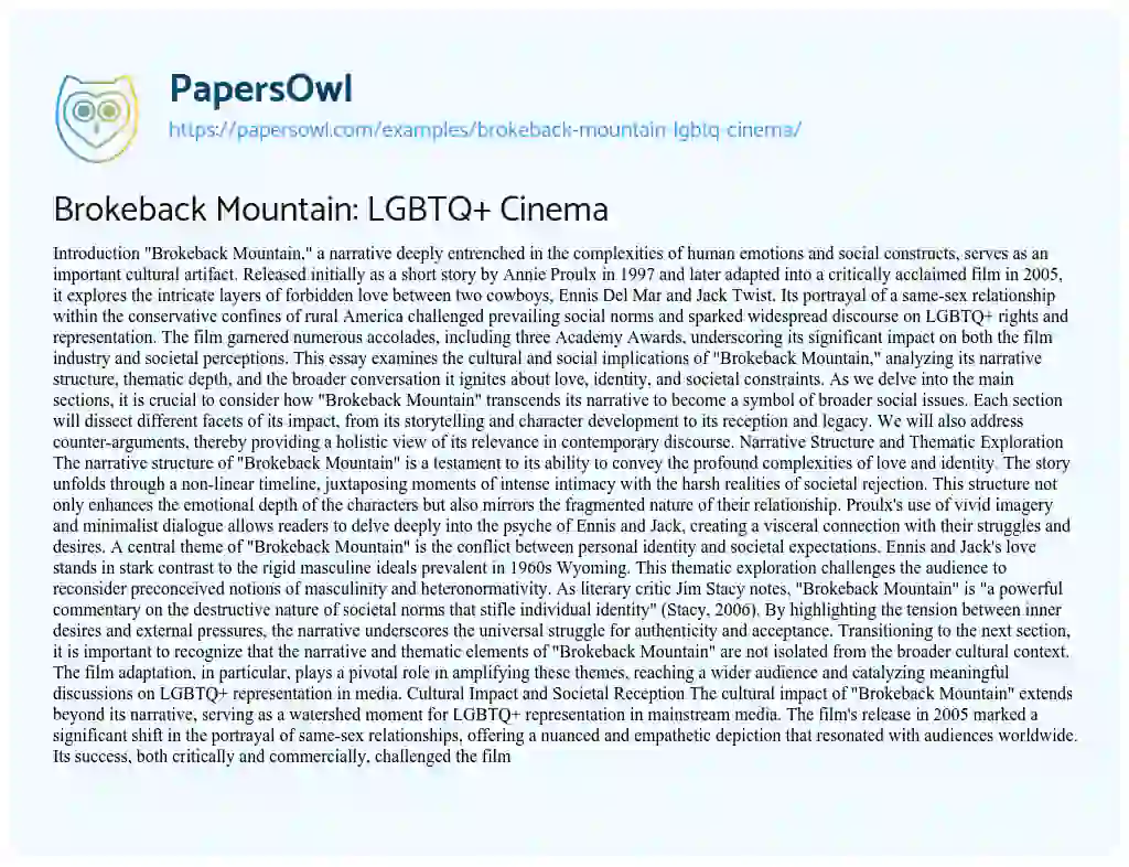 Essay on Brokeback Mountain: LGBTQ+ Cinema