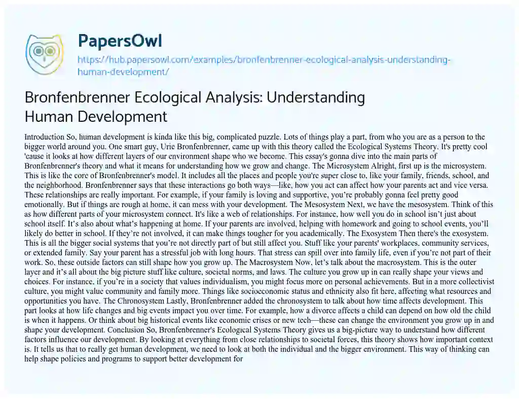 Essay on Bronfenbrenner Ecological Analysis: Understanding Human Development