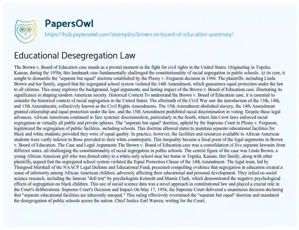 Essay on Educational Desegregation Law