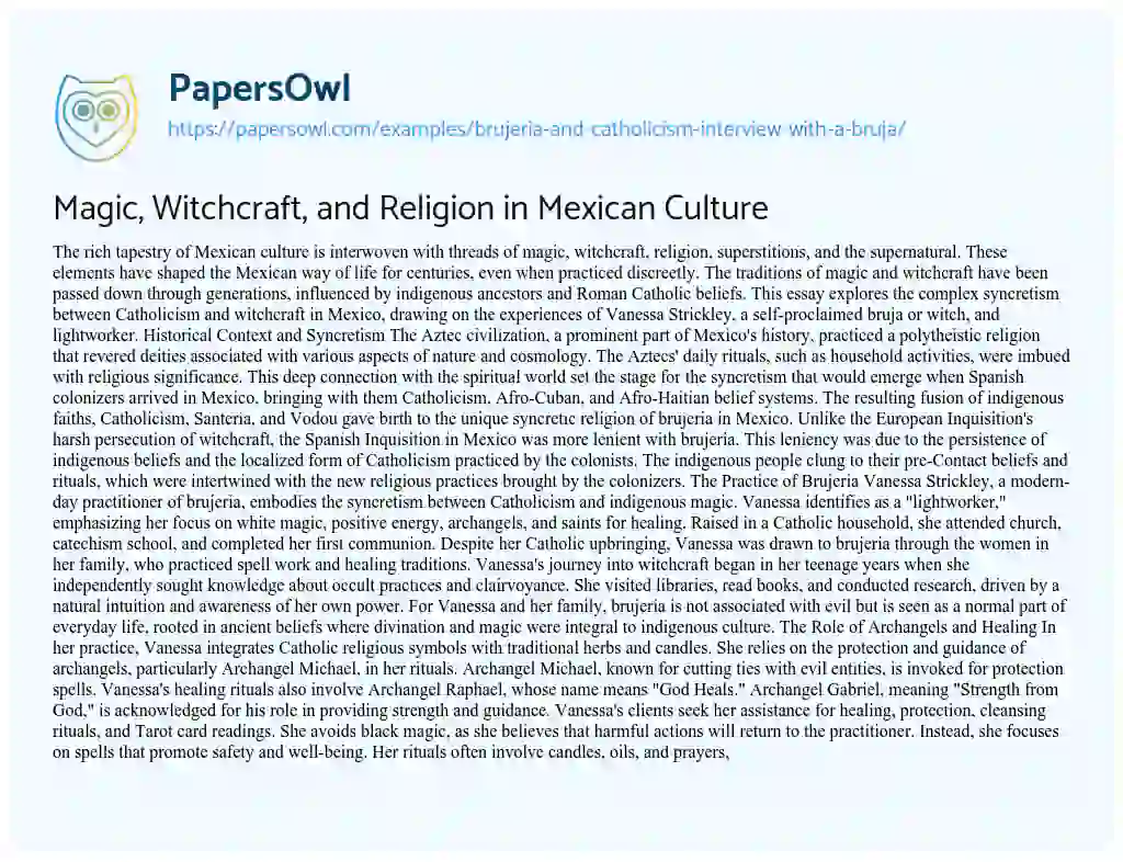 Essay on Magic, Witchcraft, and Religion in Mexican Culture