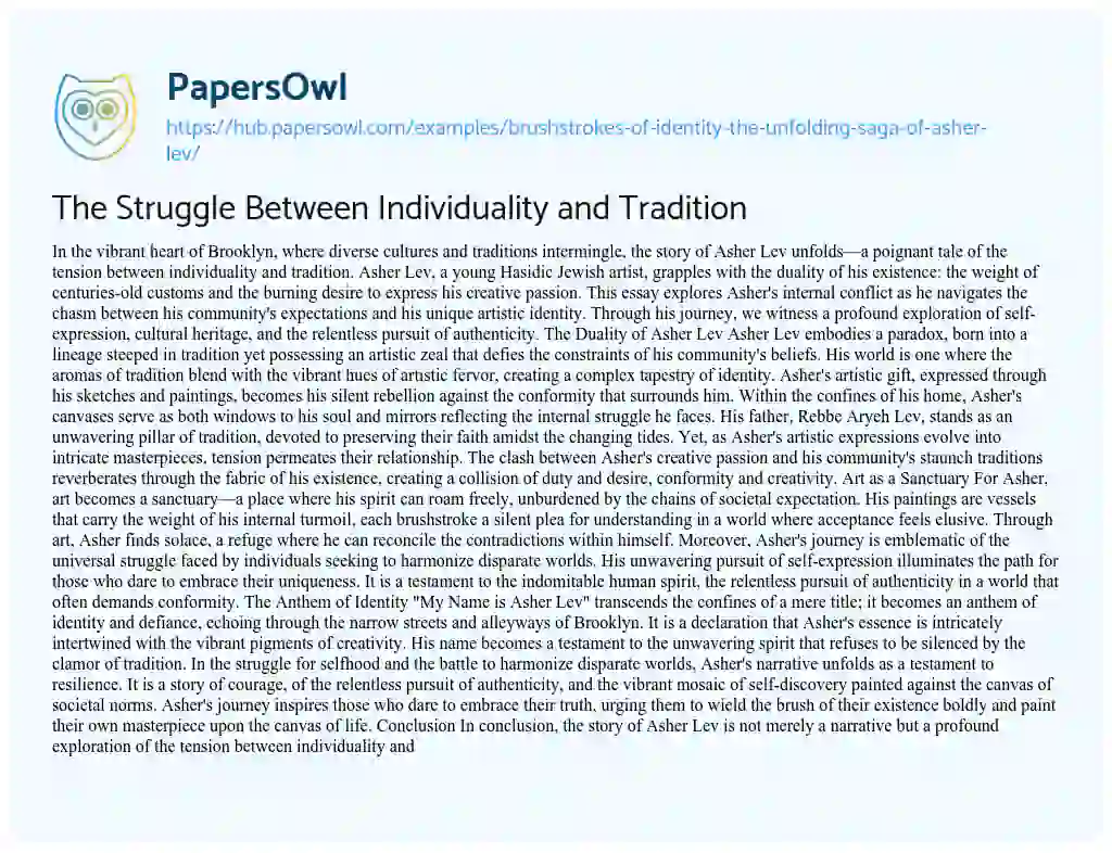 Essay on The Struggle Between Individuality and Tradition