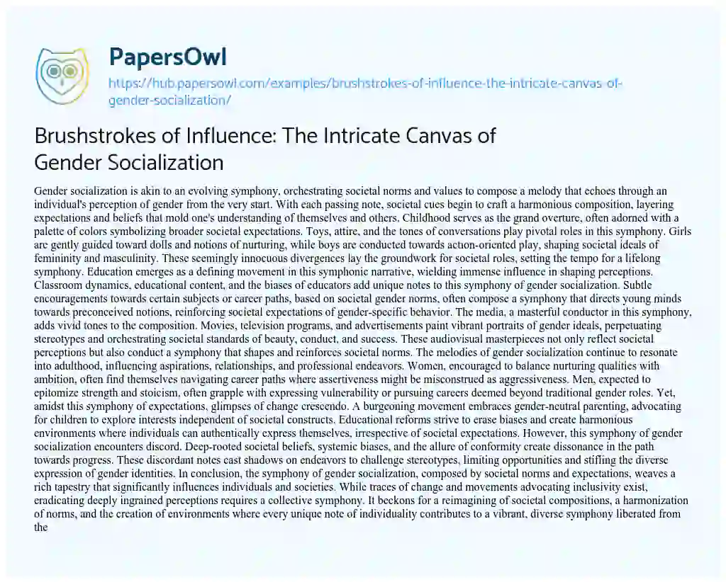 Essay on Brushstrokes of Influence: The Intricate Canvas of Gender Socialization