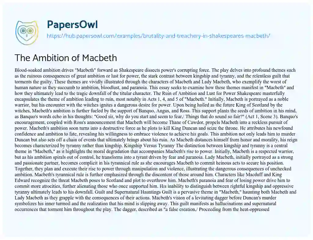 Essay on The Ambition of Macbeth