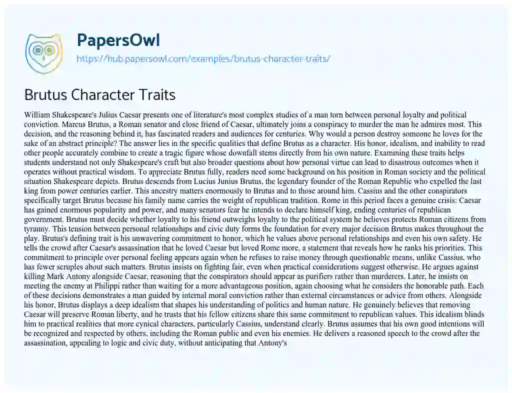 Essay on Brutus Character Traits